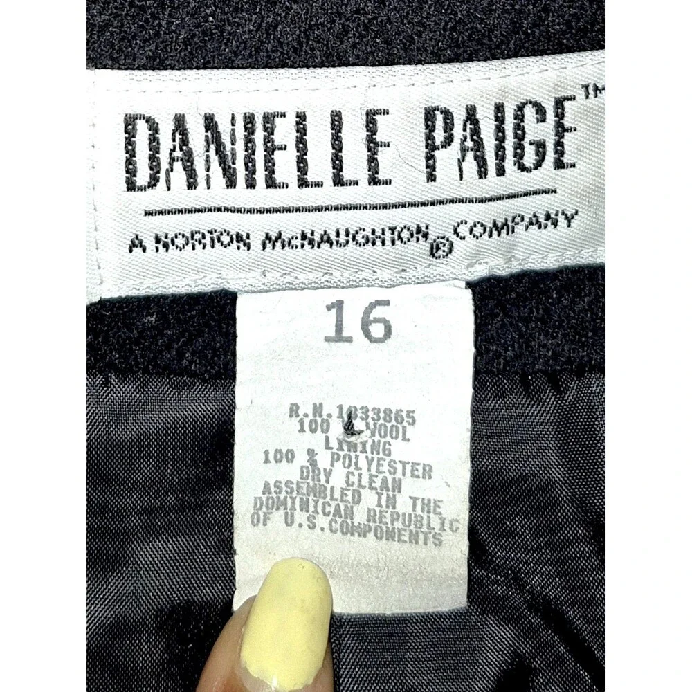 Danielle Paige Blazer Womens 16 Black 100% Wool Vintage Preppy Academia 1 Button